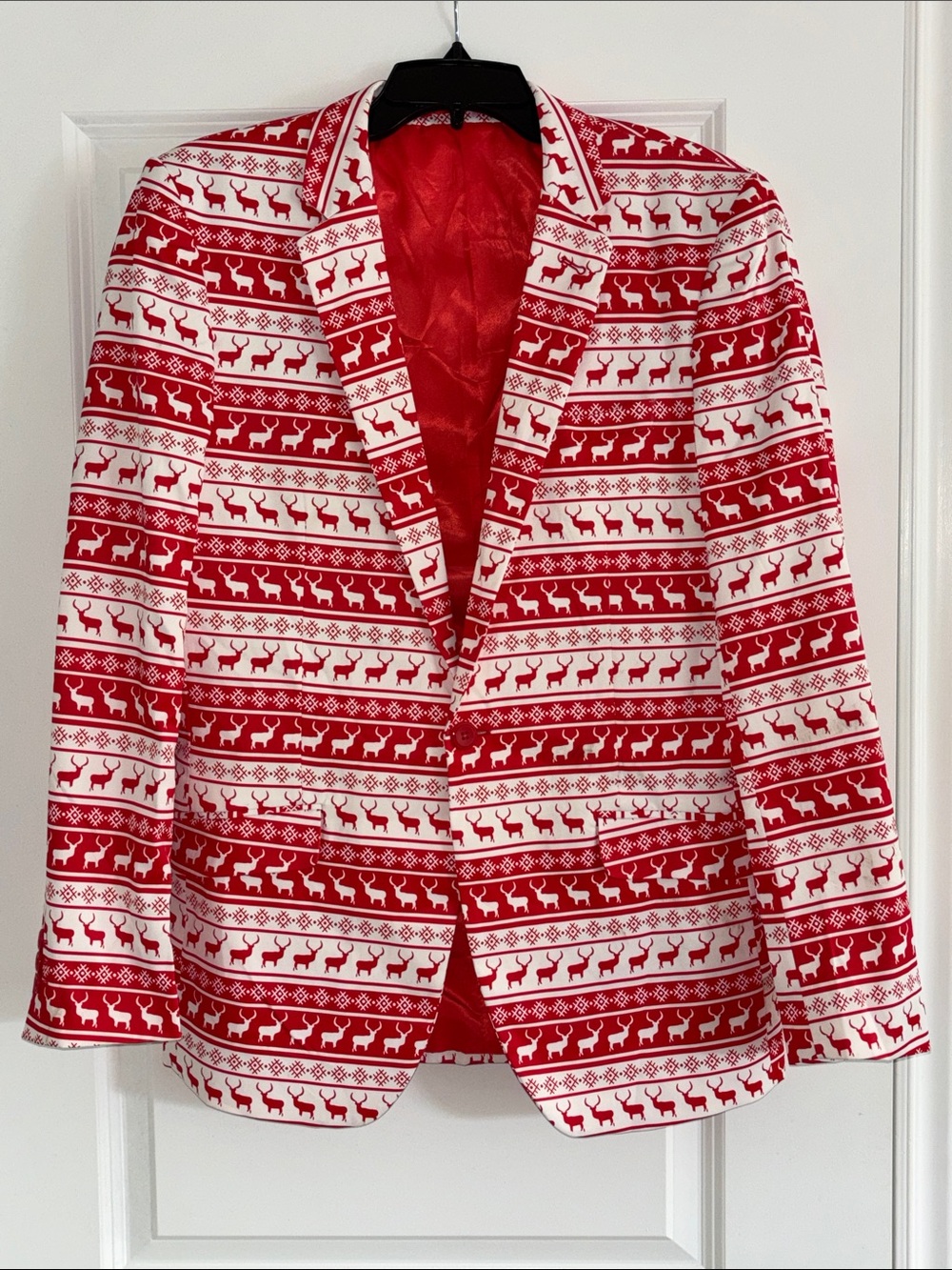 New SUSLO COUTURE Novelty Christmas Holiday Buck Reindeer Print Blazer sz L / 42